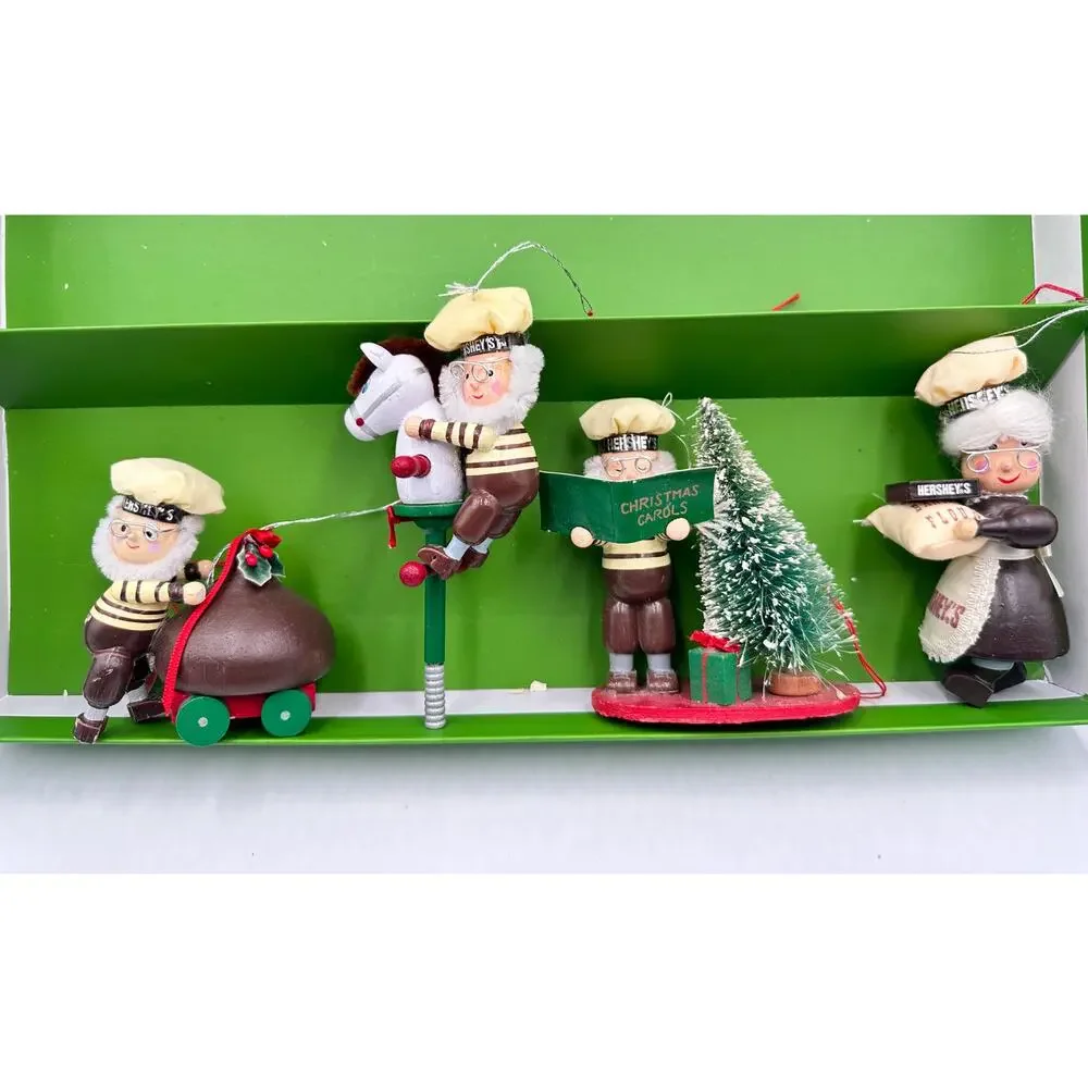 Vintage Kurt 1992 Adler Hershey’s Christmas Wood Ornaments 4pc Mr. & Mrs. Elf #3